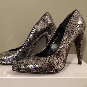 Glitter silver sequin heels by Walter Steiger. 38.5 NWT